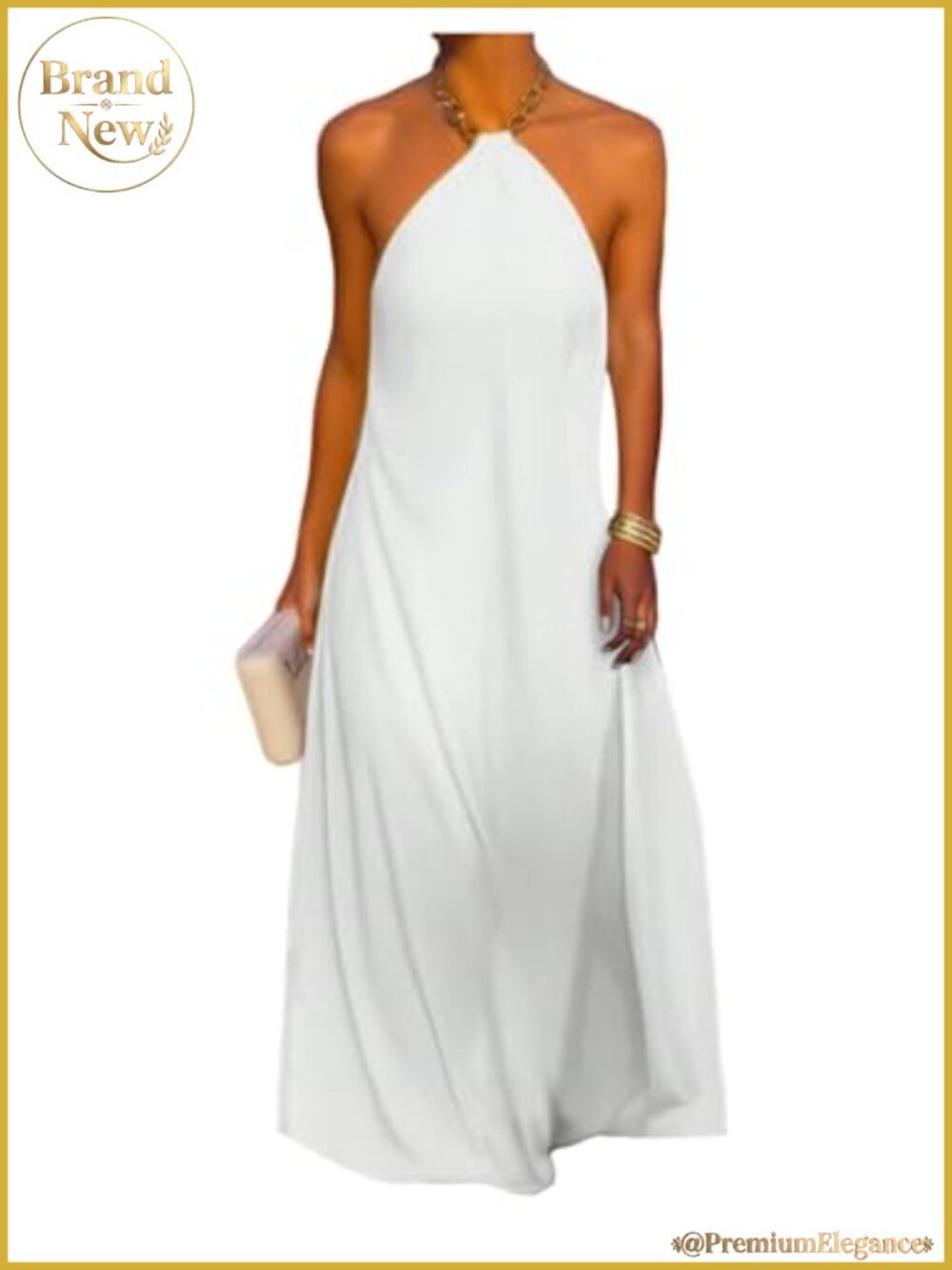 Sleeveless Chain Halter Backless Elegant Flared Maxi Dress